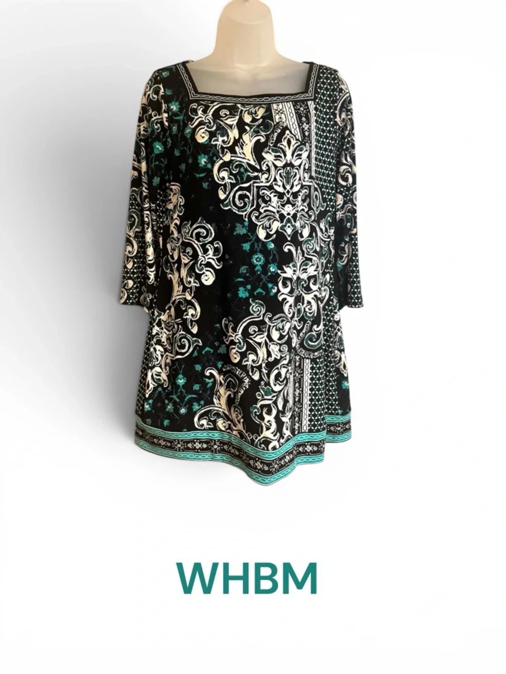White House Black Market Black & Teal Baroque Print Mini Dress MEDIUM    #CL - Picture 2 of 8